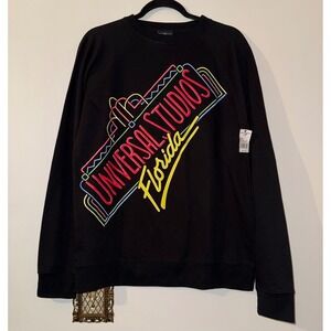 NWT Universal Studios Florida Retro Crewneck Neon Logo Sweatshirt Black Size M